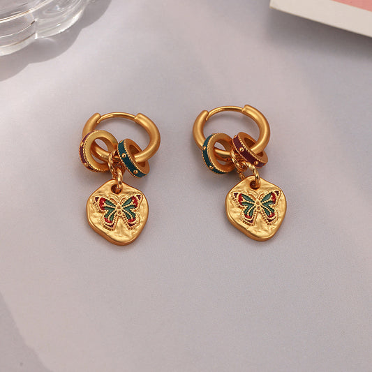 "Butterfly Kiss Time" enamel retro earrings