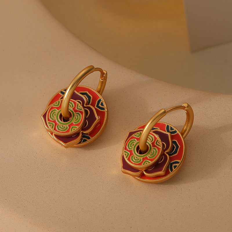 Vintage enamel floral pattern earrings