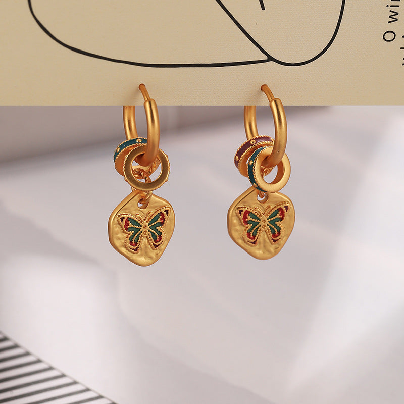 "Butterfly Kiss Time" enamel retro earrings