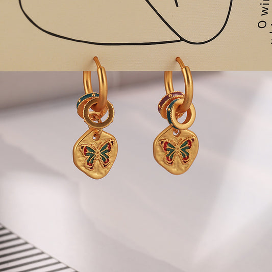 "Butterfly Kiss Time" enamel retro earrings