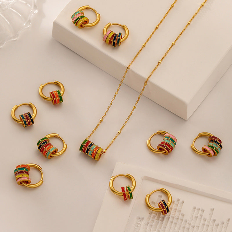 Vintage enamel earrings and necklace set