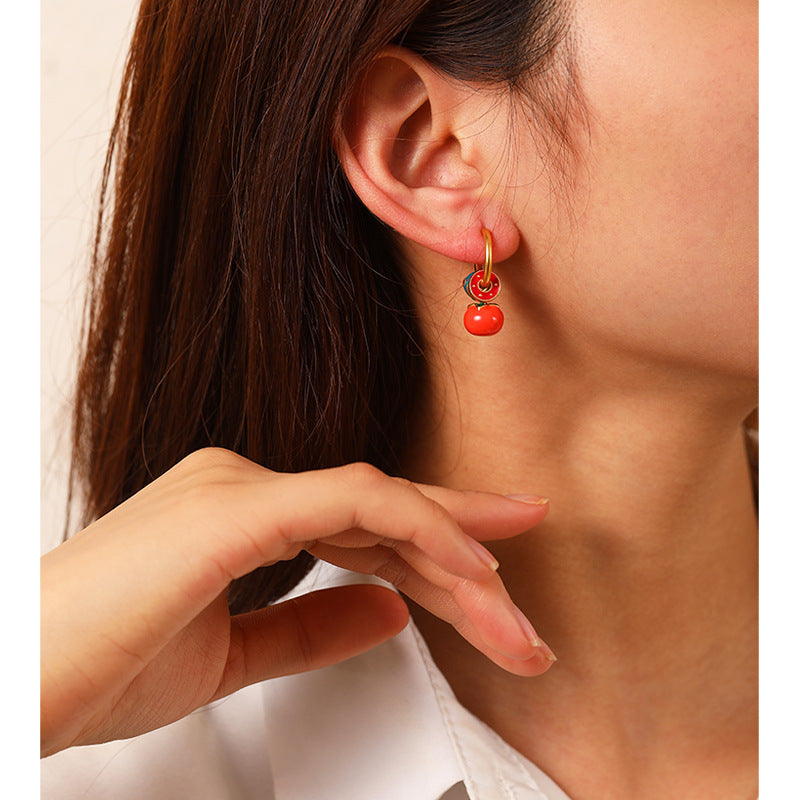 Persimmon Persimmon Ruyi Ancient Method Transhipment Bead Earrings