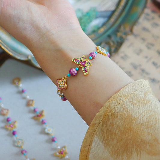 "Butterfly Dance in Flowers" Enamel Butterfly Bracelet