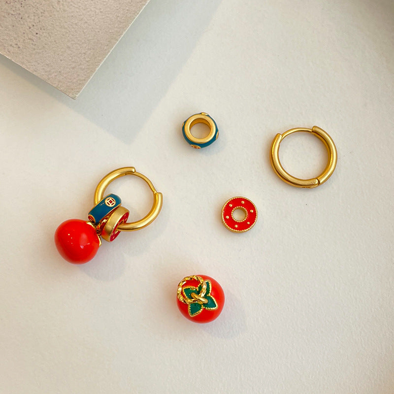 Persimmon Persimmon Ruyi Ancient Method Transhipment Bead Earrings