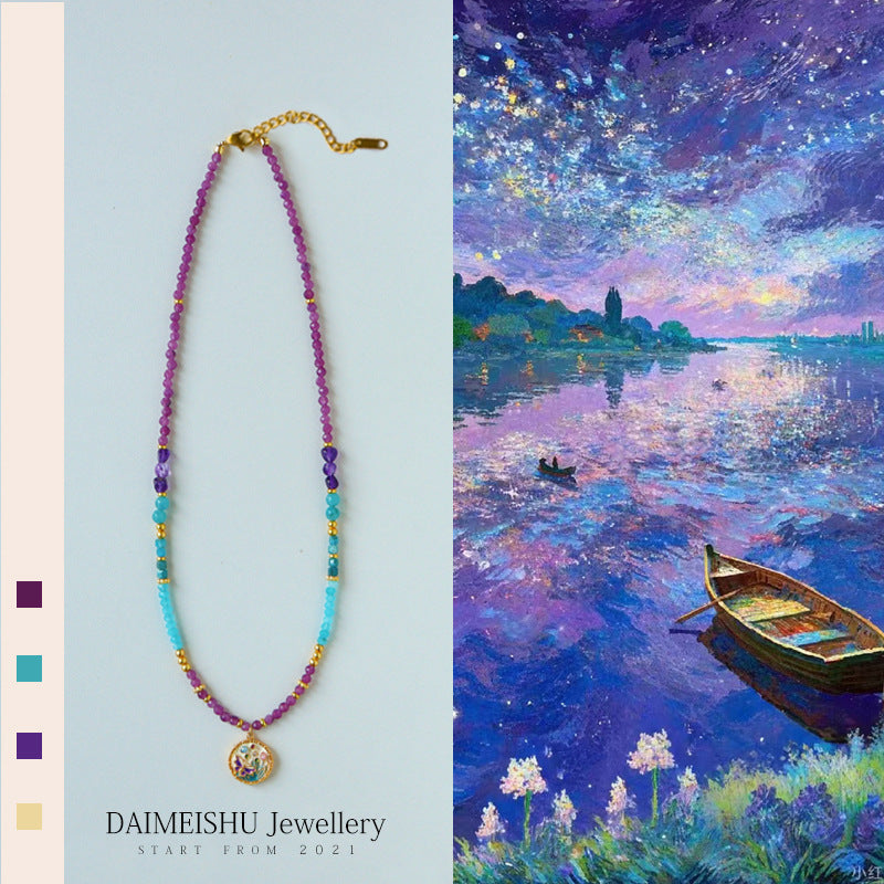 Starry sky. Enamel necklace