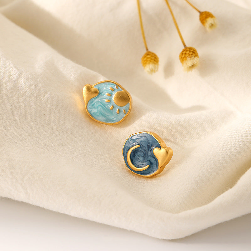 Sun and Moon Asymmetric Enamel Ring