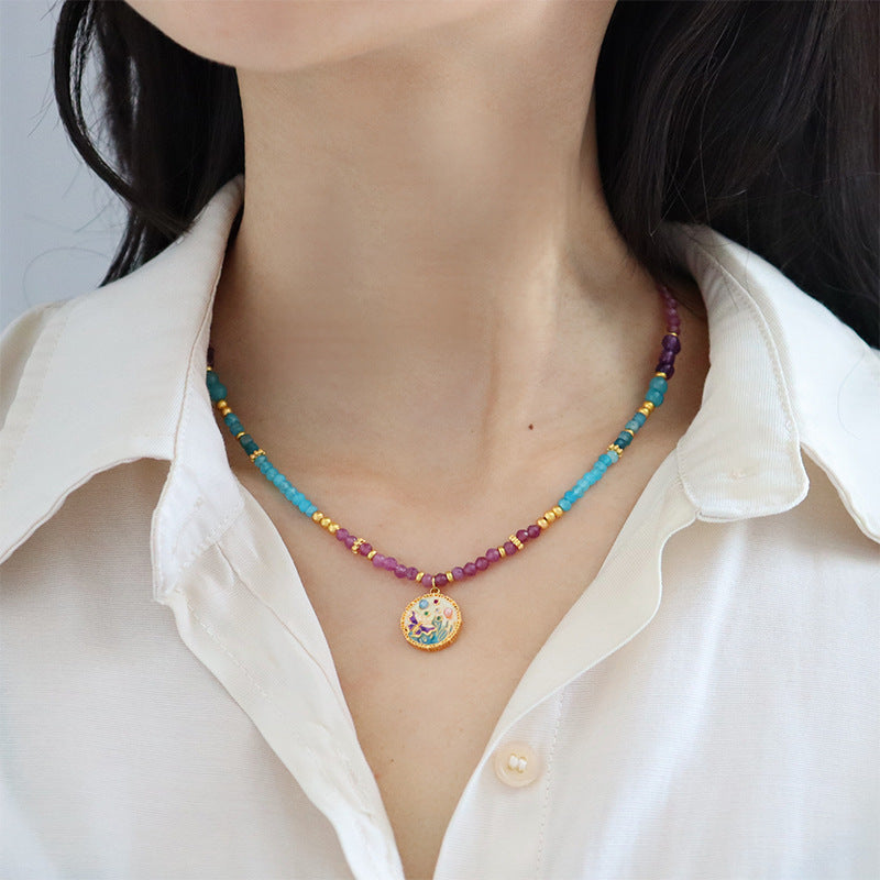 Starry sky. Enamel necklace