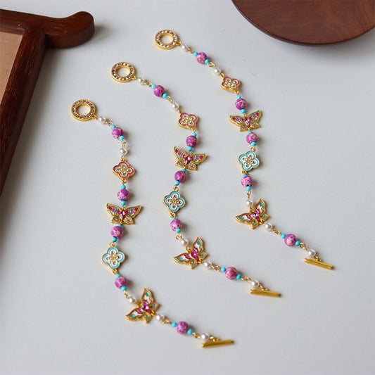 "Butterfly Dance in Flowers" Enamel Butterfly Bracelet