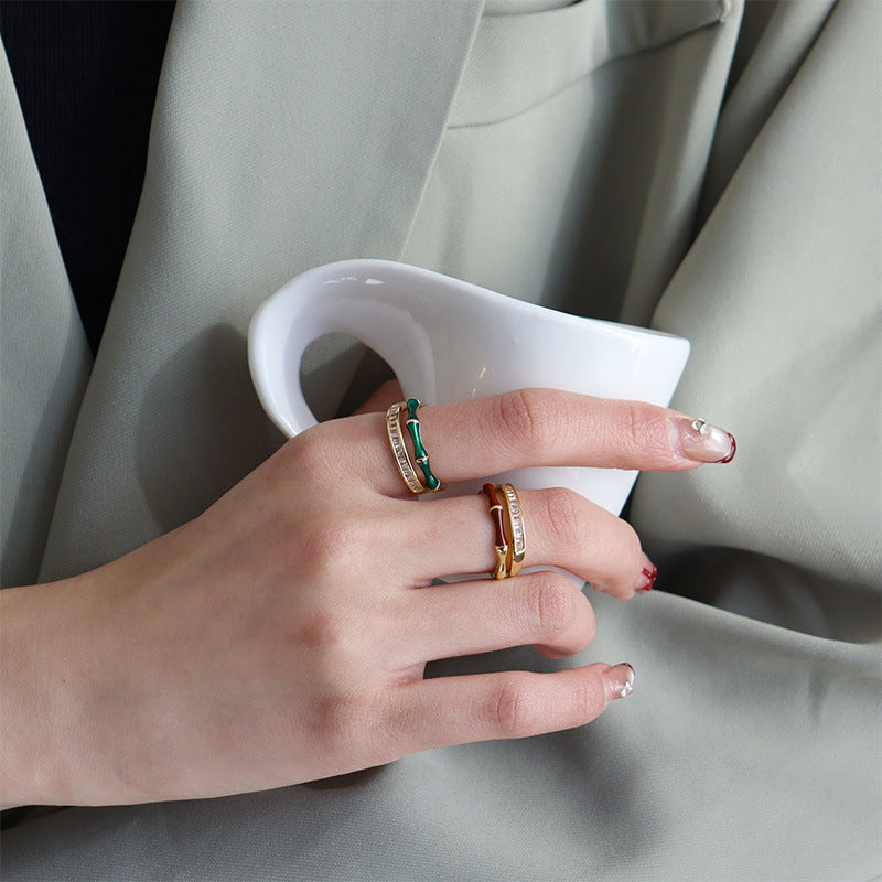 "Jijie Gaosheng" enamel bamboo festival ring・couple style