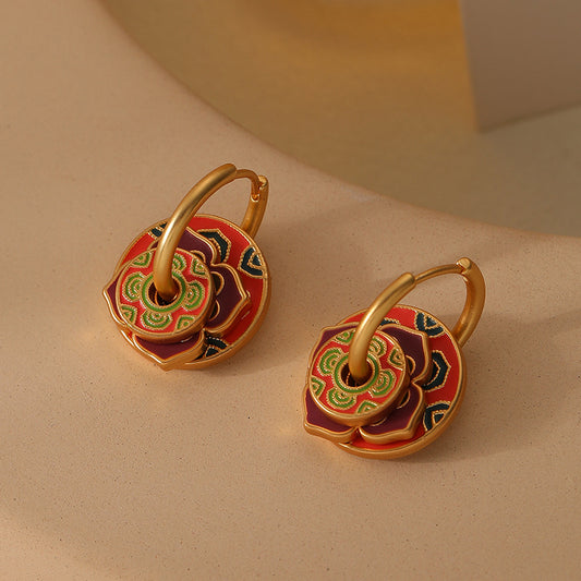 Vintage enamel floral pattern earrings