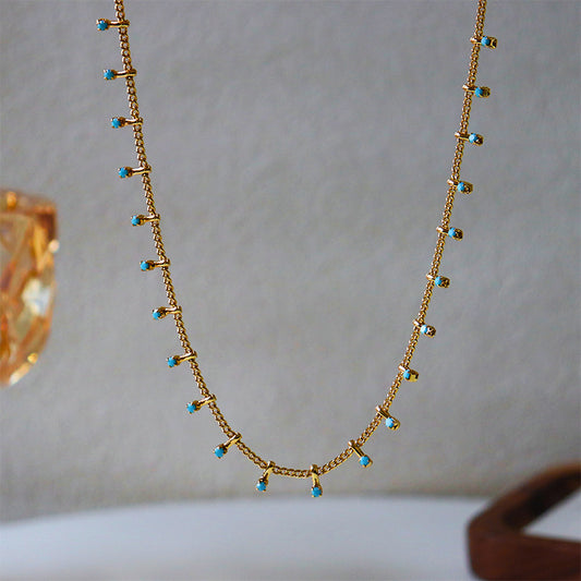 Vintage blue pine stone clavicle chain