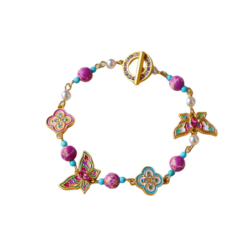 "Butterfly Dance in Flowers" Enamel Butterfly Bracelet