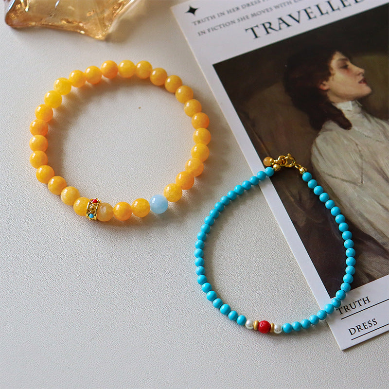 Warm natural stone, turquoise combination bracelet