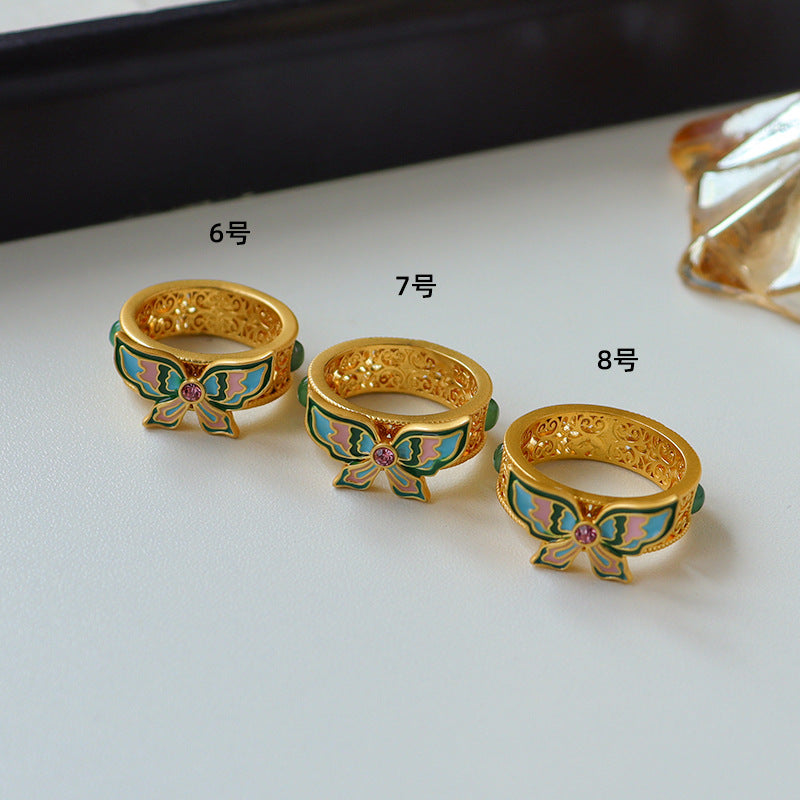 Butterfly Dance Flowing Light - Flower Silk Enamel Butterfly Ring