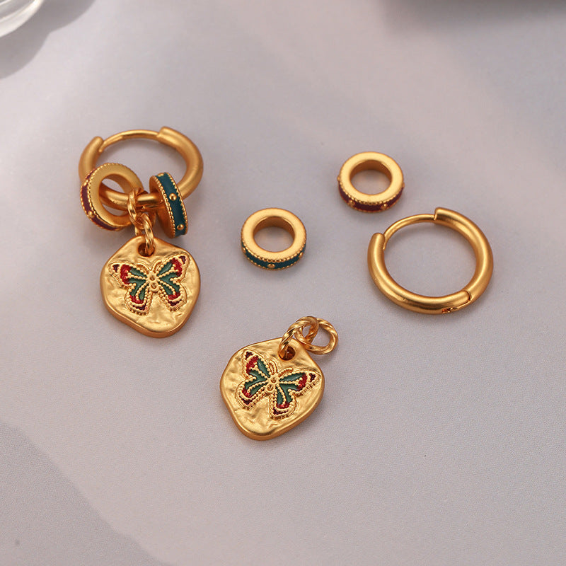 "Butterfly Kiss Time" enamel retro earrings