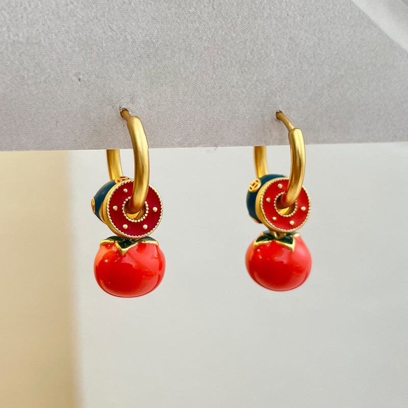 Persimmon Persimmon Ruyi Ancient Method Transhipment Bead Earrings
