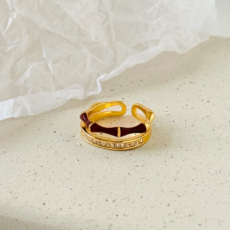 "Jijie Gaosheng" enamel bamboo festival ring・couple style