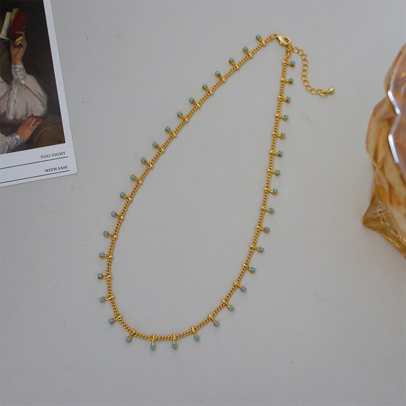 Vintage blue pine stone clavicle chain