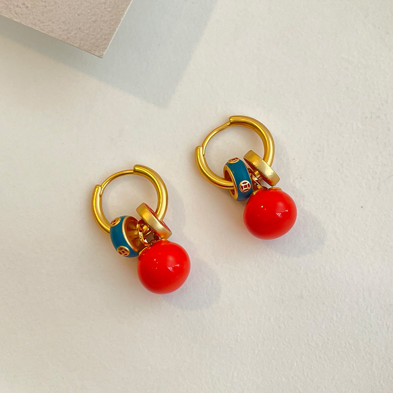Persimmon Persimmon Ruyi Ancient Method Transhipment Bead Earrings