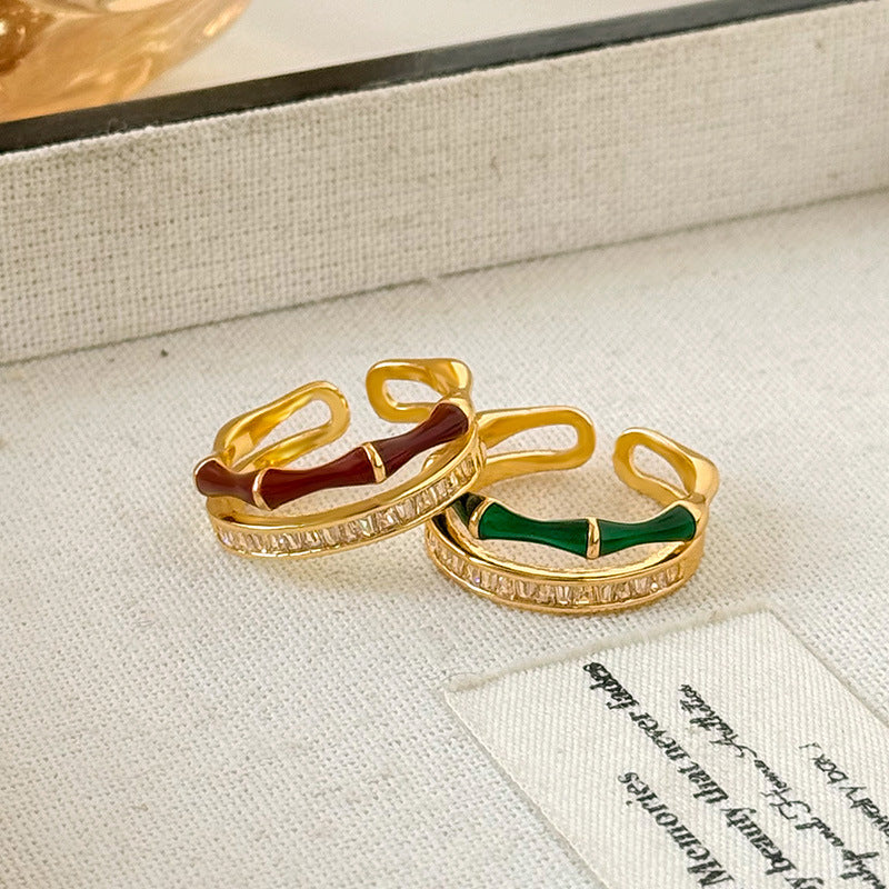 "Jijie Gaosheng" enamel bamboo festival ring・couple style