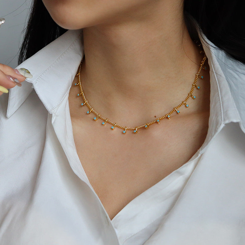 Vintage blue pine stone clavicle chain