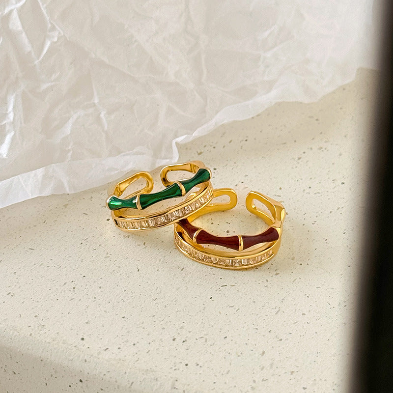 "Jijie Gaosheng" enamel bamboo festival ring・couple style