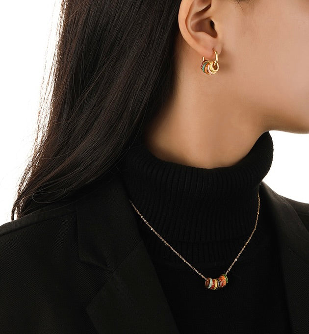 Vintage enamel earrings and necklace set