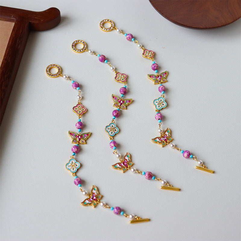 "Butterfly Dance in Flowers" Enamel Butterfly Bracelet